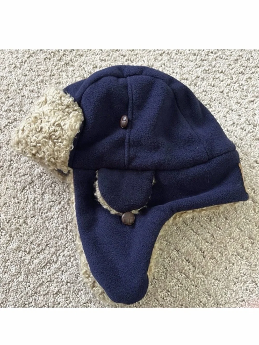Baby Gap Boys Blue Fleece Trapper Winter Hat Sz S/M Faux Fur Ear Flaps Cap Warm